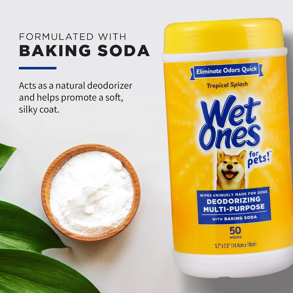 Wet Ones for Pets Deodorizing Dog Wipes, Tropical Splash, 50 Count, 12-Pack | Baking soda formula, multipurpose grooming wipes, resealable canister, for daily deodorizing use, gentle 