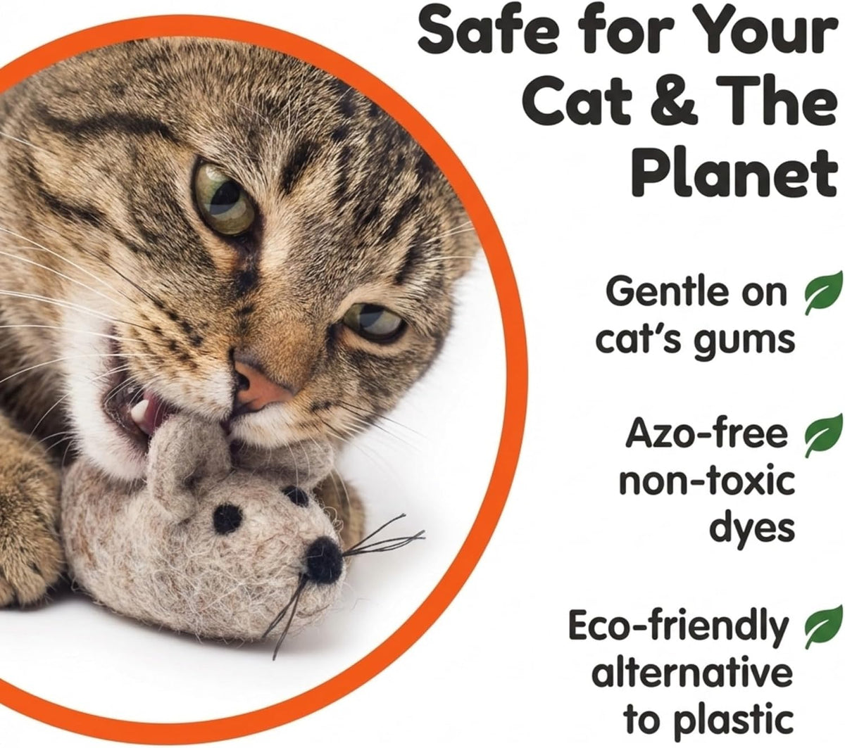 Glaciart One Felt Cat Toys Set (6pc) - Handmade Wool Catnip Toys for Indoor Cats, Natural Wool Balls, Mouse & Joint Toys, Durable Cat Enrichment Toys for Exercise & Play