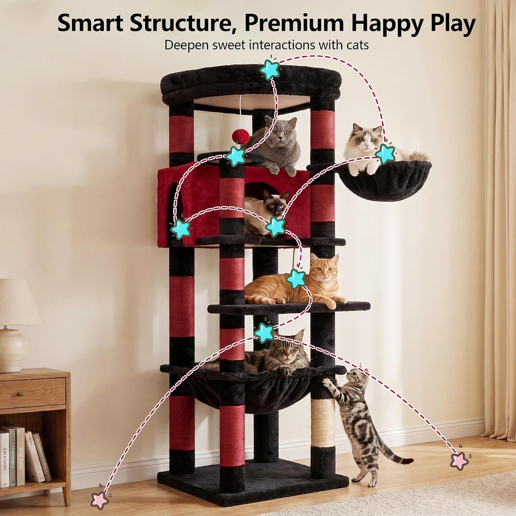 Heybly 53.1" Corner Cat Tree for Large Cats – Interactive Play HCT029BR