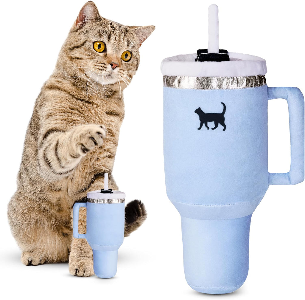 PUPROAR Kitty Cup Catnip Cat Toy, Cute Kitten Gift, Cat Birthday Toy with Crinkle for Indoor Cats (Chambray Blue)