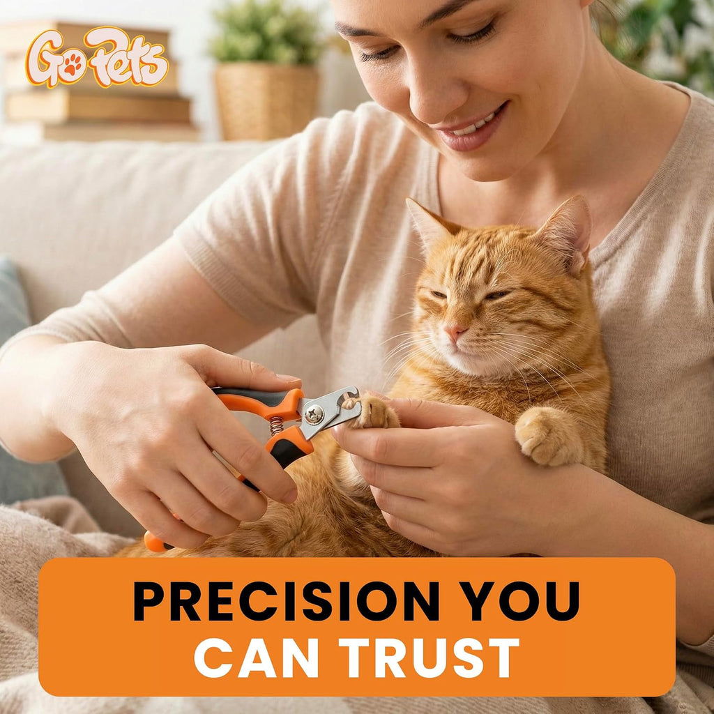 GoPets Nail Clipper for Small to Medium Pets, Quick Sensor Safety Guard | Heavy Duty Trimmer for Thick Nails, Stainless Steel Blades, Grooming Tool for Dogs & Cats, Non-Slip Handle Built-in Nail File 