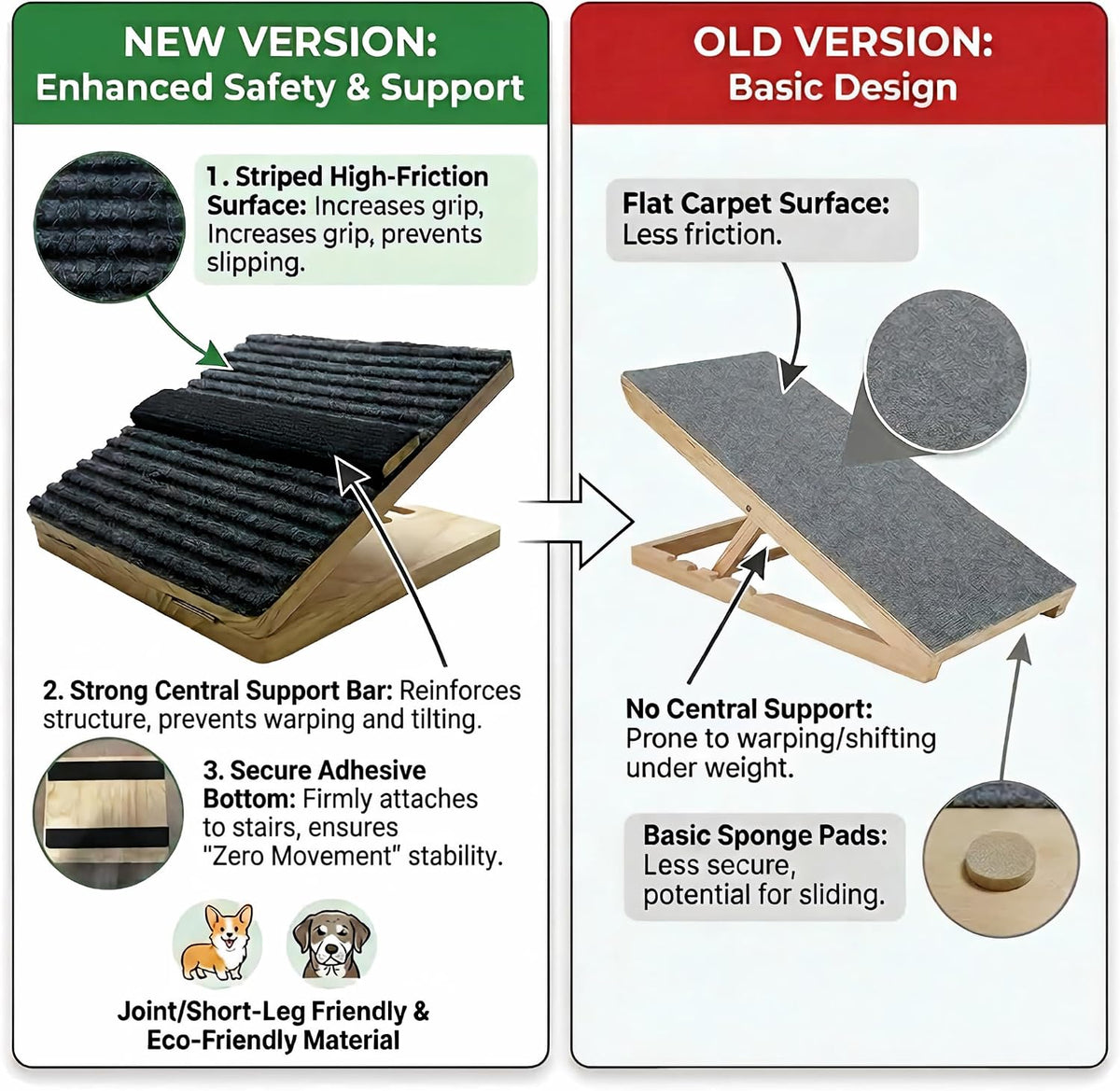 4 Pack Wooden Adjustable Dog Stairs Ramps, 3-Level Adjustable Triangular Pet Ramp, Indoor & Outdoor Portable Dog Steps with Anti-Slip Mat, Suitable for Dogs, Cats, Elderly and Injured Pets (4)