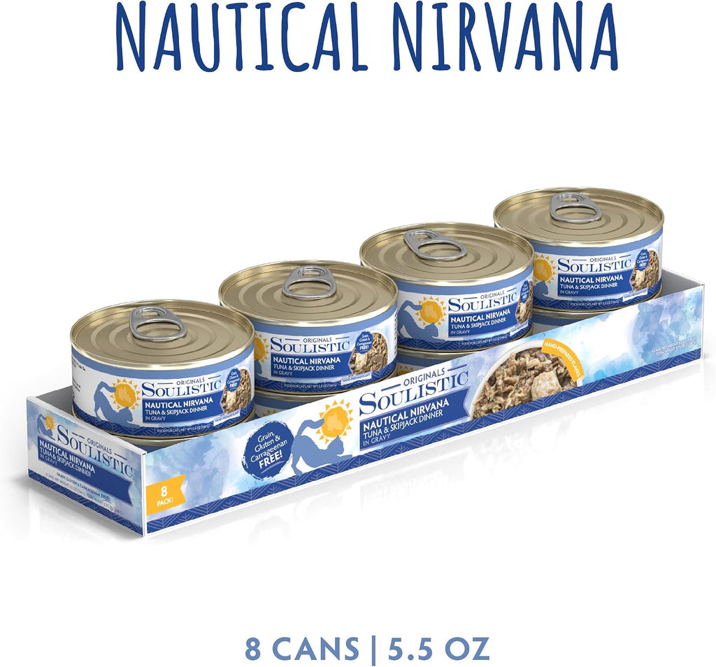 Soulistic Originals Wet Cat Food, Nautical Nirvana Tuna and Skipjack Dinner in Gravy, 5.5oz Can, Pack of 8