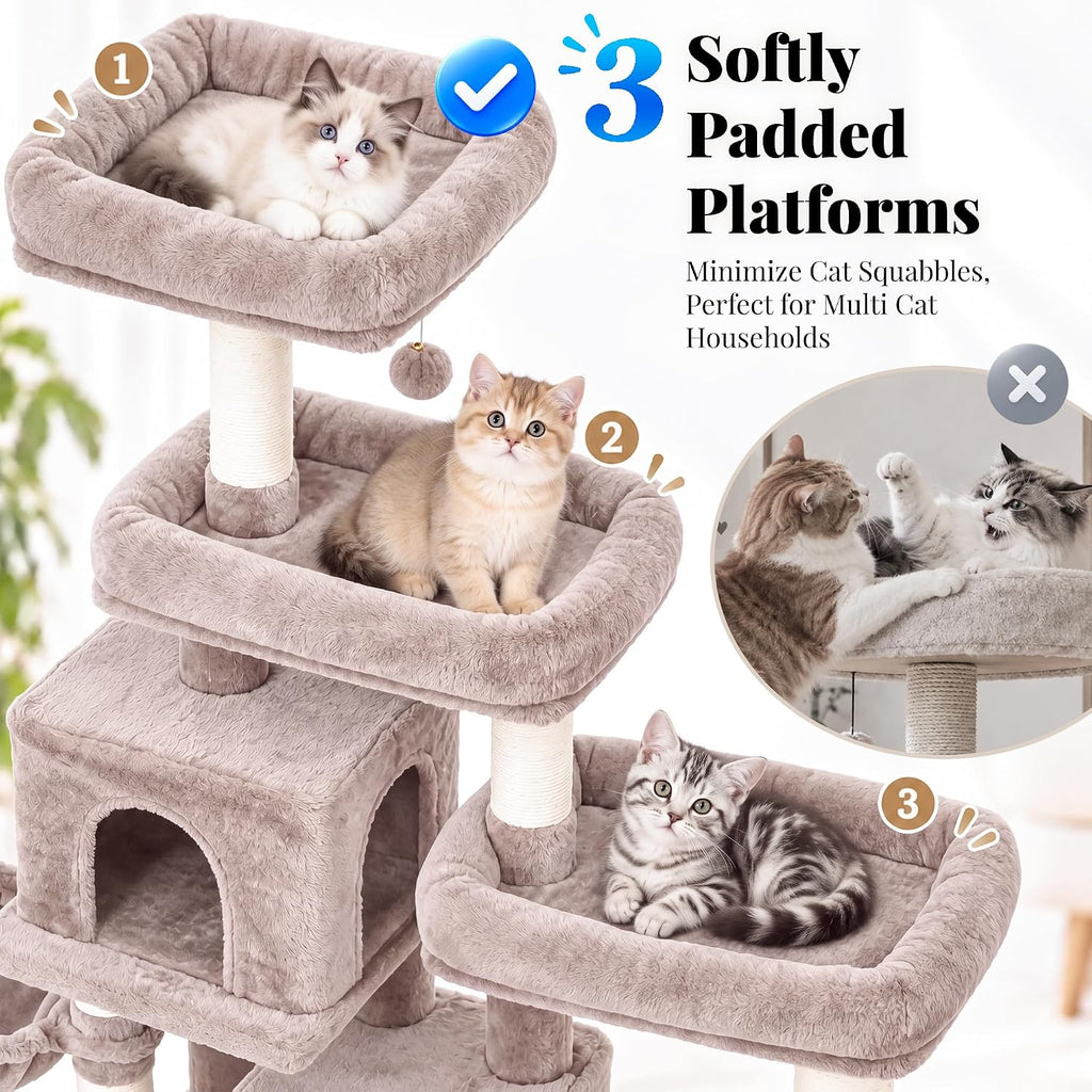 Hey-brother Cat Tree Tower with Stable Extended Base, 3 Platforms, MPJ038MU