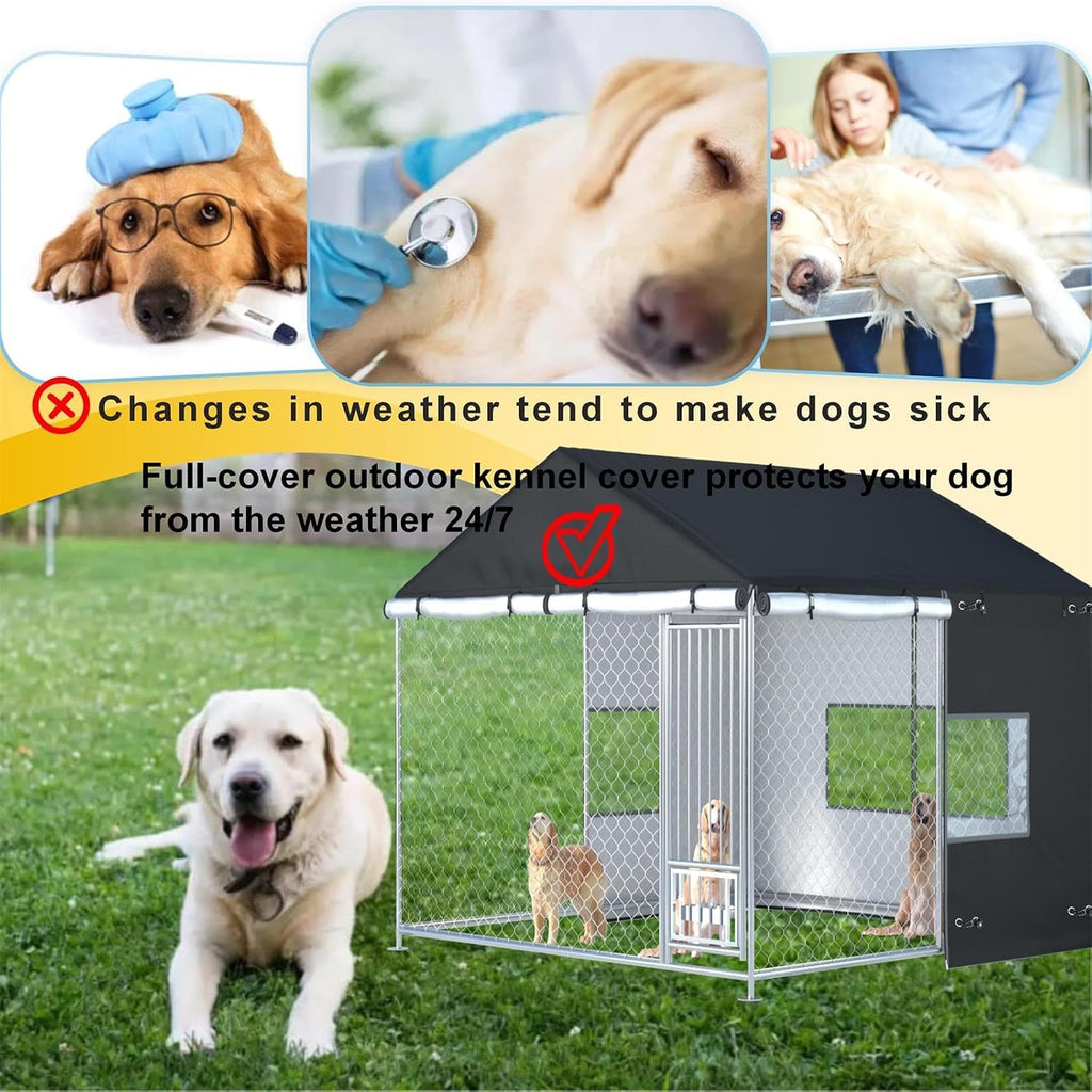 Outdoor Dog Kennel Cover 6.7x6.7x5.8 ft - Full Coverage (Only Covers)