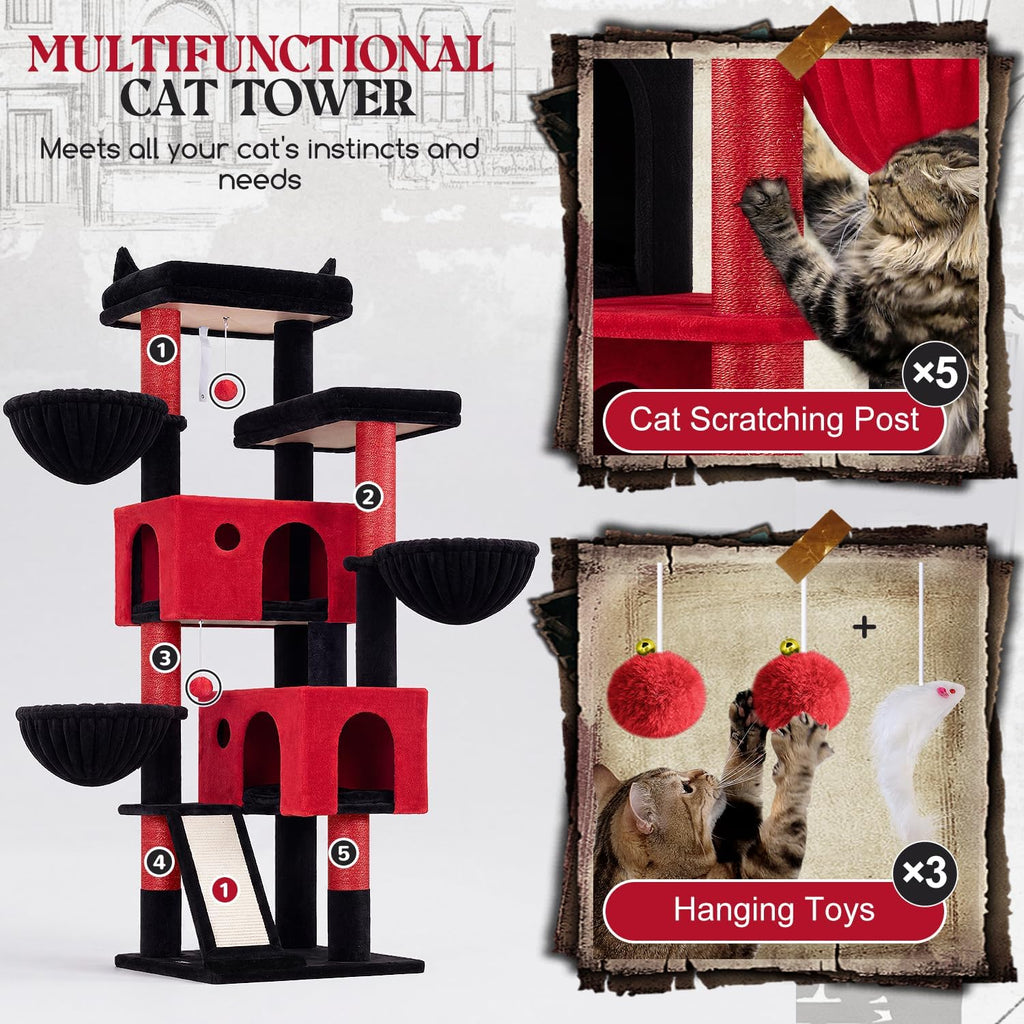 Globlazer Large Cat Tree 72in Tall Cat Climbing Tower, F72G, Gothic