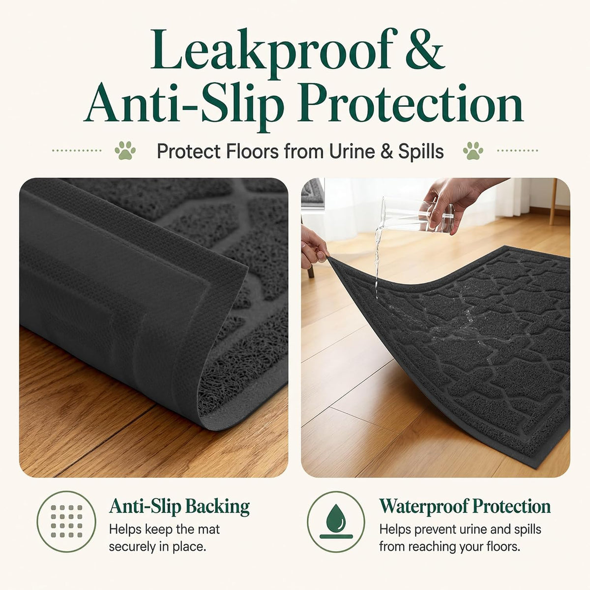 Yimobra Cat Litter Mat, Waterproof Litter Trapping Mat, 24x20, Black | PVC Litter Box Mat with Non Slip Backing, Easy Clean Surface and Scatter Control Design for Cleaner Floors
