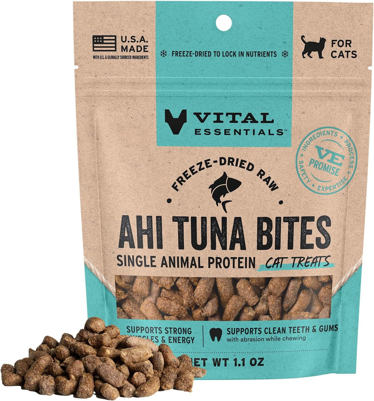 Vital Essentials Freeze Dried Cat Treats, Ahi Tuna Bites, 1.1 oz Bag