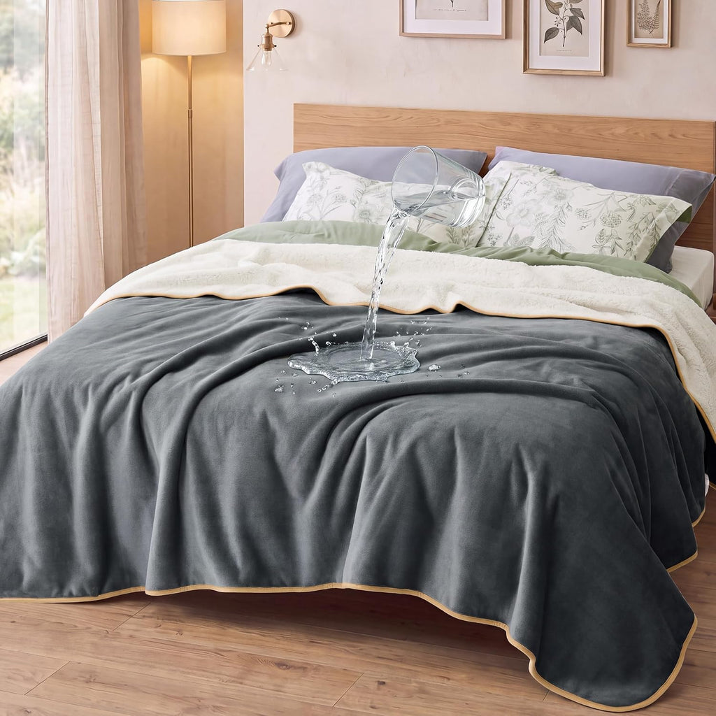 Bedsure Waterproof Blanket for Bed Soft Sherpa Fleece Throw,Queen 90x86
