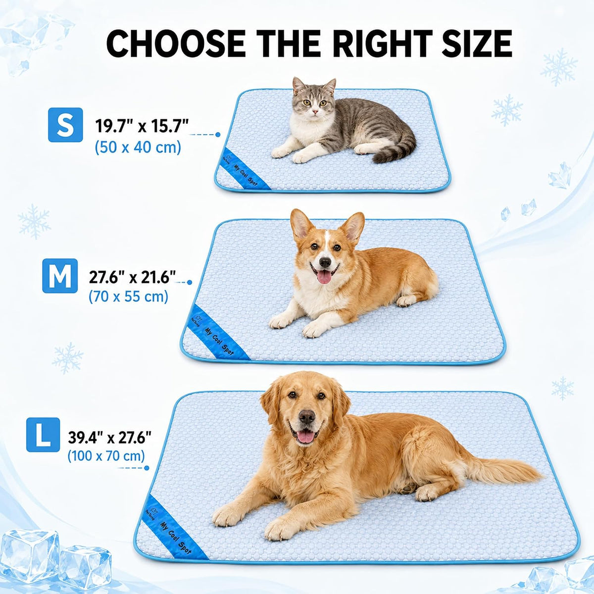 Pet Cooling Mat for Dogs & Cats – Ice-Silk Breathable Washable Foldable Cooling Blanket, Durable Portable Non-Slip Dog Bed for Crate, Kennel, Car & Outdoor Use, Blue 39.4 x 27.6in Large