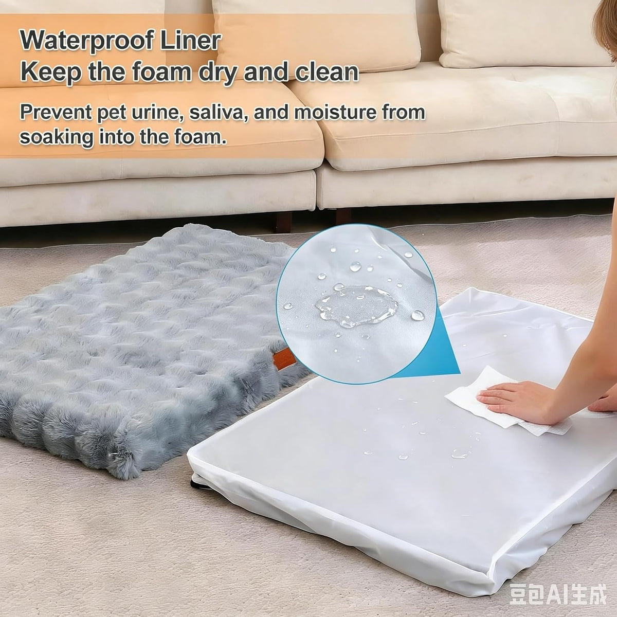 Washable Orthopedic Dog Bed Medium Size Dog, 30"x20" Blue-Grey