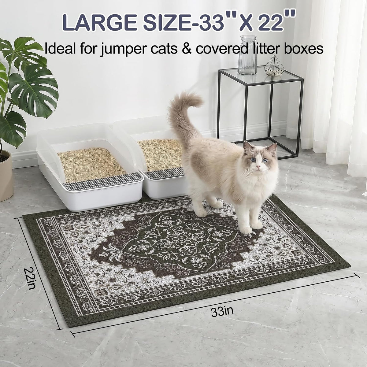 Glittme Cat Litter Mat, 33"x22" Non-Slip Washable Trapping Mat for Cats | Litter Trapping Mat With Thick PVC Coil To Catch Scatter, Soft On Paws And Waterproof Bottom To Protect Floors