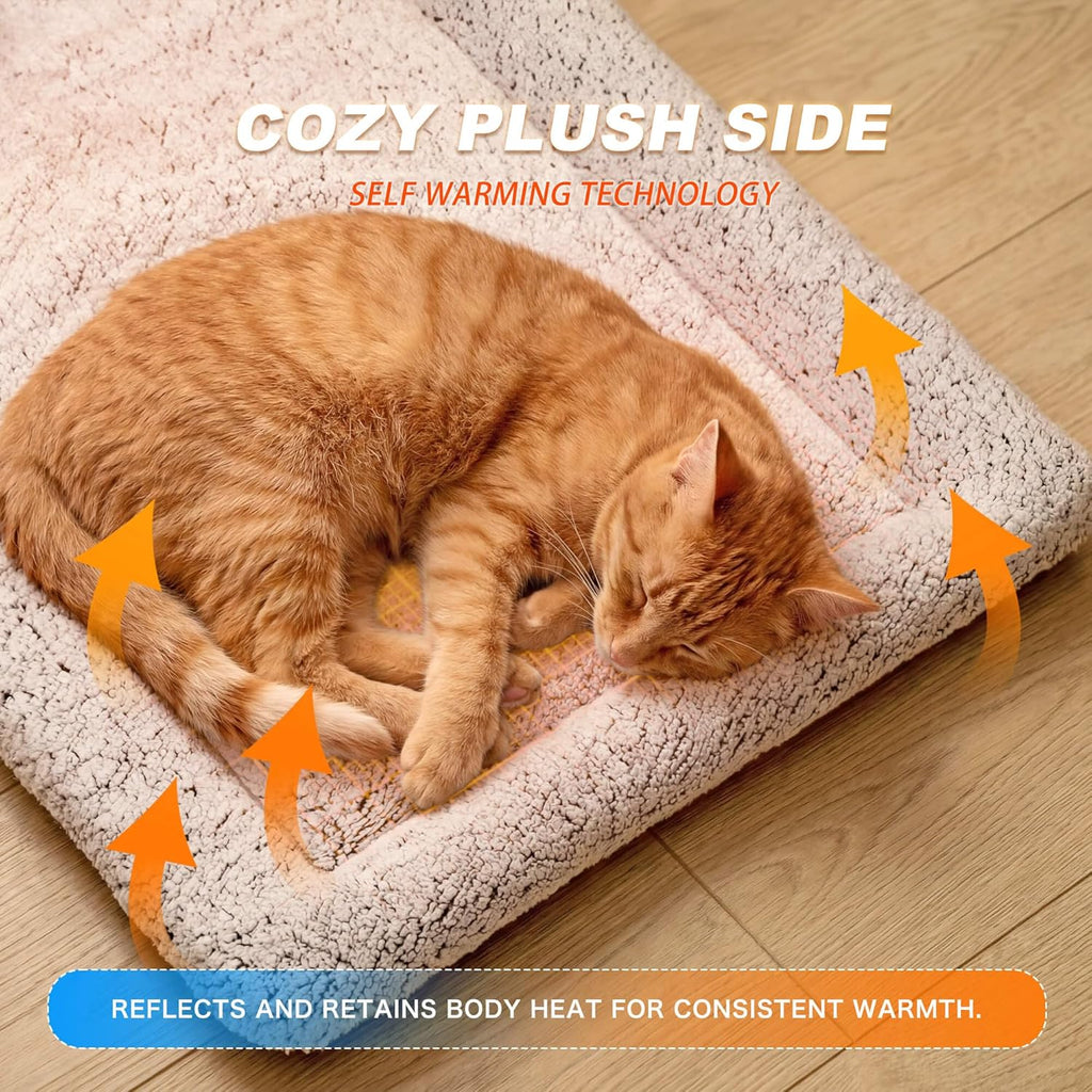 Self Warming Cat Bed, Reversible Self Heating Cat Pad, Dark Blue, 18x24 In