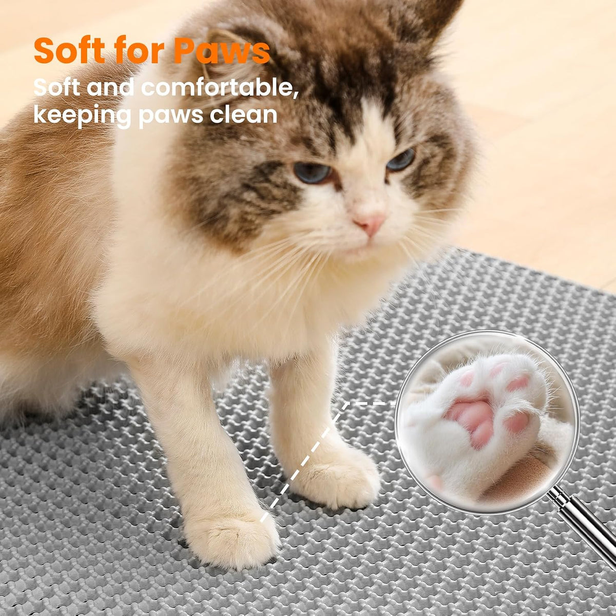 Small Cat Litter Mat, Double Layer Honeycomb Litter Box Mat | 20x14”, Reduces Litter Tracking, Waterproof, Non-Slip, Soft on Paws, Scratch Resistant, Easy to Clean, Gray