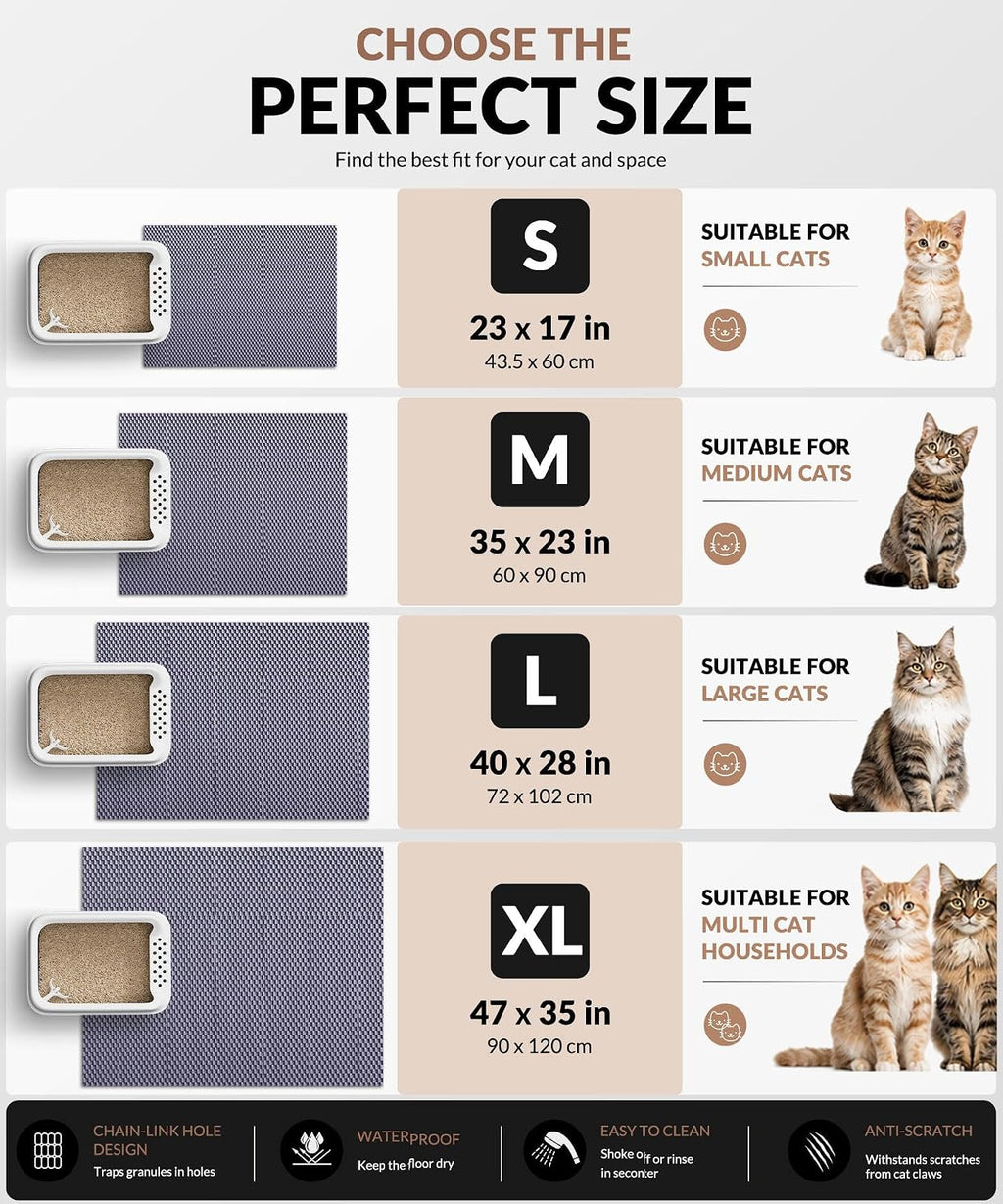 Cooyes Cat Litter Mat - Cut to Fit Any Place, 23"x17" Litter Trapping Mat | for Litter Box, Easy to Clean, Waterproof & Non-Slip Kitty Pad, Scatter Control to Protect The Floor (Grey)