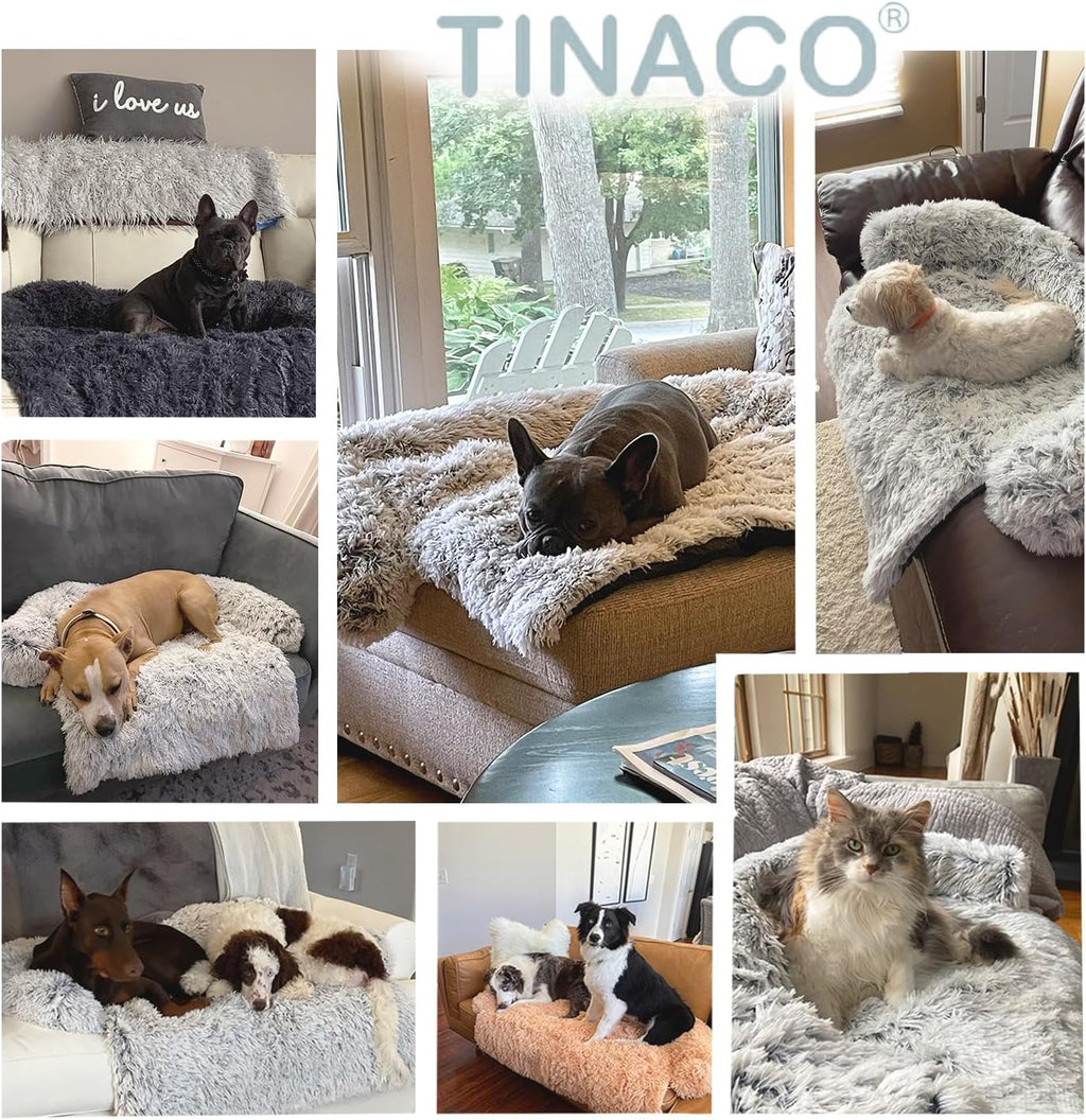 Calming Dogs/Cats Bed Mats, Dog Pad Washable Removable Couch Cover, Plush Long Fur Mat for Pets, Waterproof, Perfect for Small, Medium and Large Dogs and Cats (Navy Blue, 31"x23.5"x 5.0")