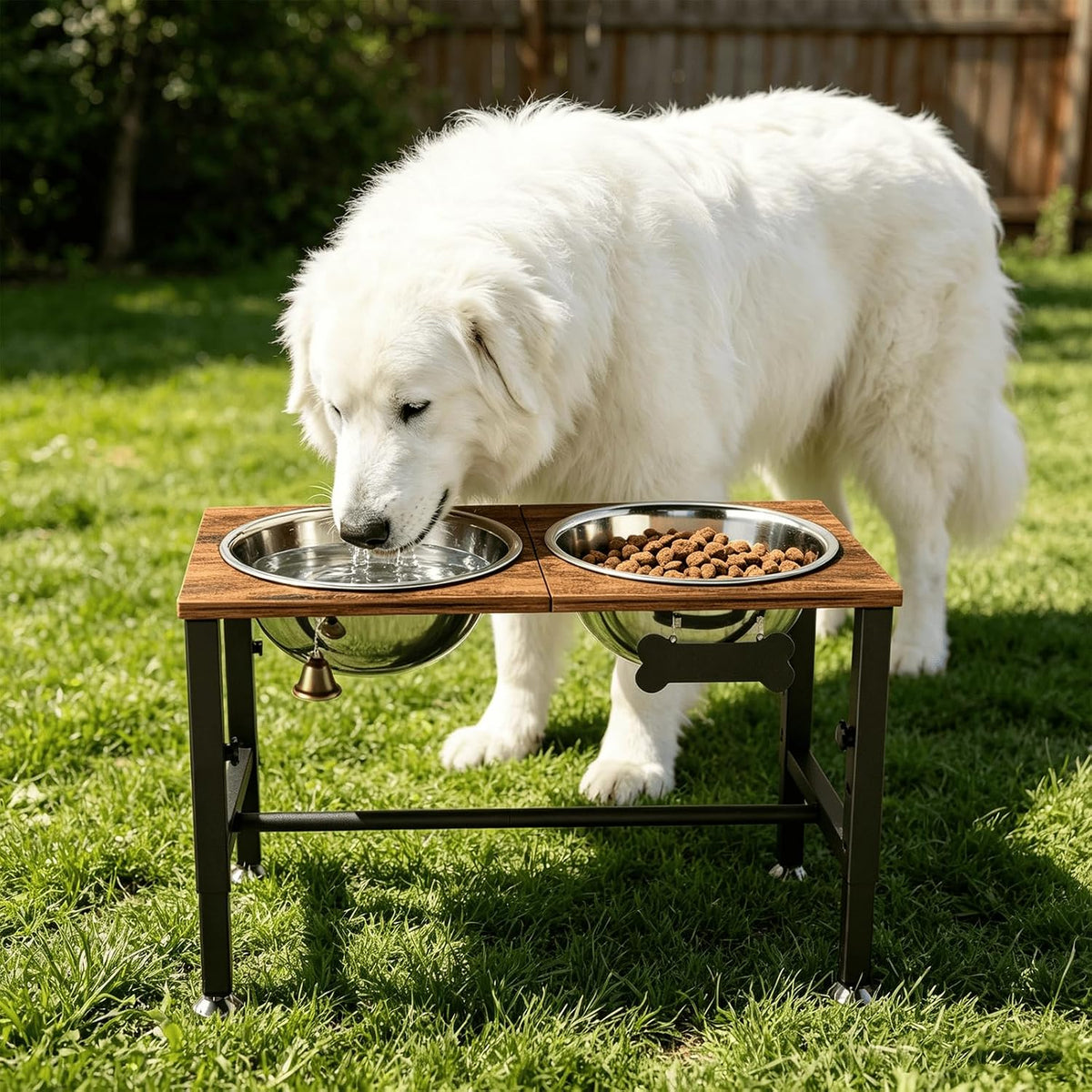 ADENGL Adjustable Elevated Dog Bowls, Raised Bowl Stand with 2 Stainless Steel Bowls (3000ml) and Spill-Proof Mat for Large and XLarge Breeds