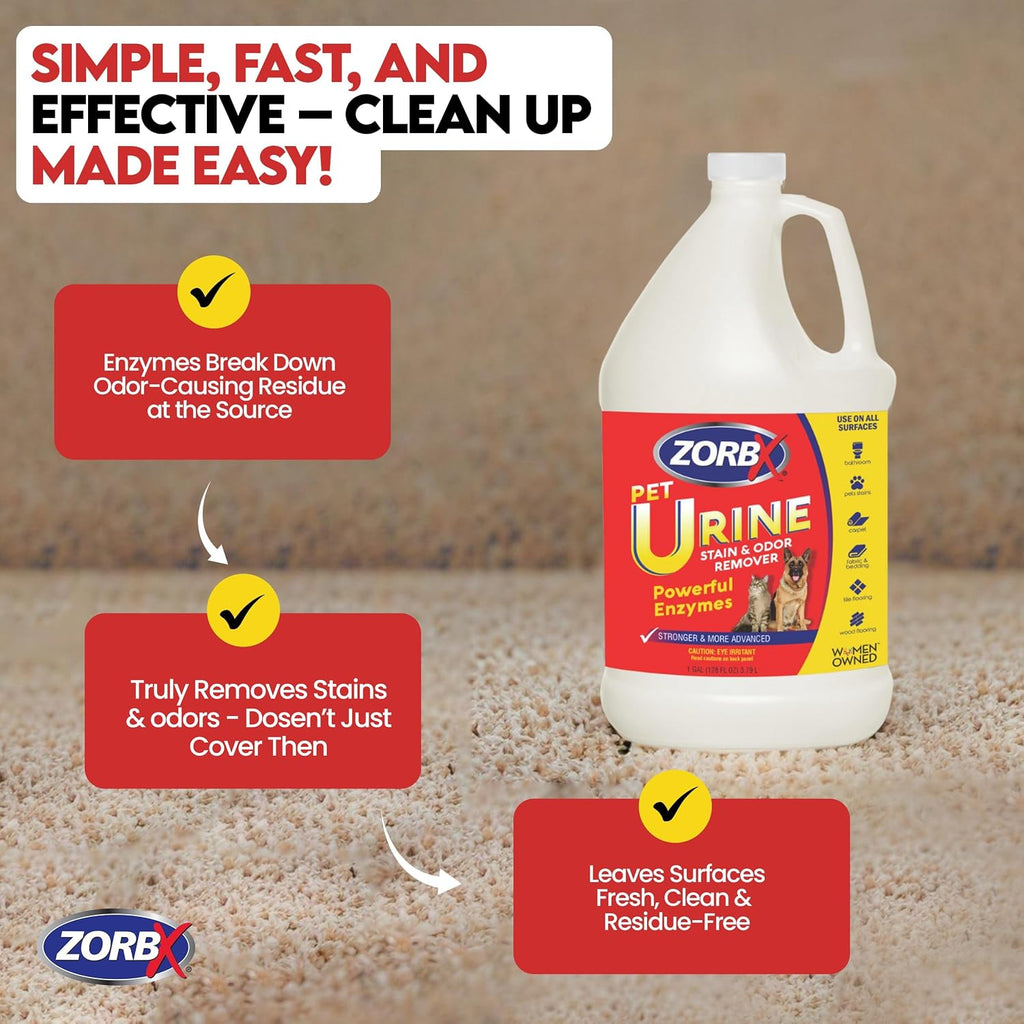ZORBX Powerful Enzyme Pet Urine Stain & Odor Remover 128 Oz