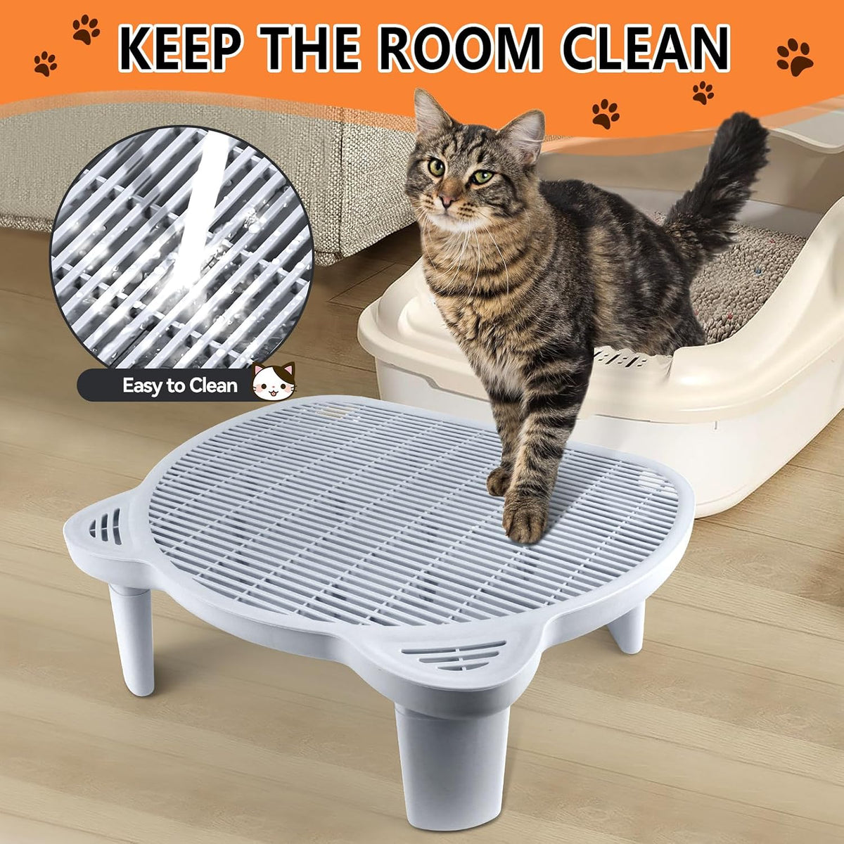 Litter Box Step Adjustable Cat Step with Filter Function, Light Grey