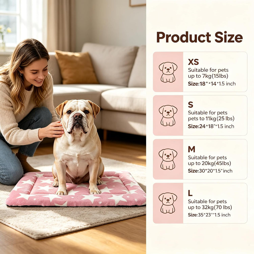 Dog Bed Mat,Reversible & Ultra Soft Kennel Pad-Machine Washable Pet Bed for Dogs & Cats-All-Weather Crate Liner for Crates,Carriers & Travel (Big Star&Pink, 35.0" L x 23.0" W x 1.5" Th)