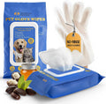 Pet Cleaning Glove Wipes for Dogs & Cats - Hypoallergenic Coconut Infused No-Rinse Dog Washing Gloves - Deodorizing Grooming Mitts - Puppy and Cat Cleaning Wipes - 20 Count