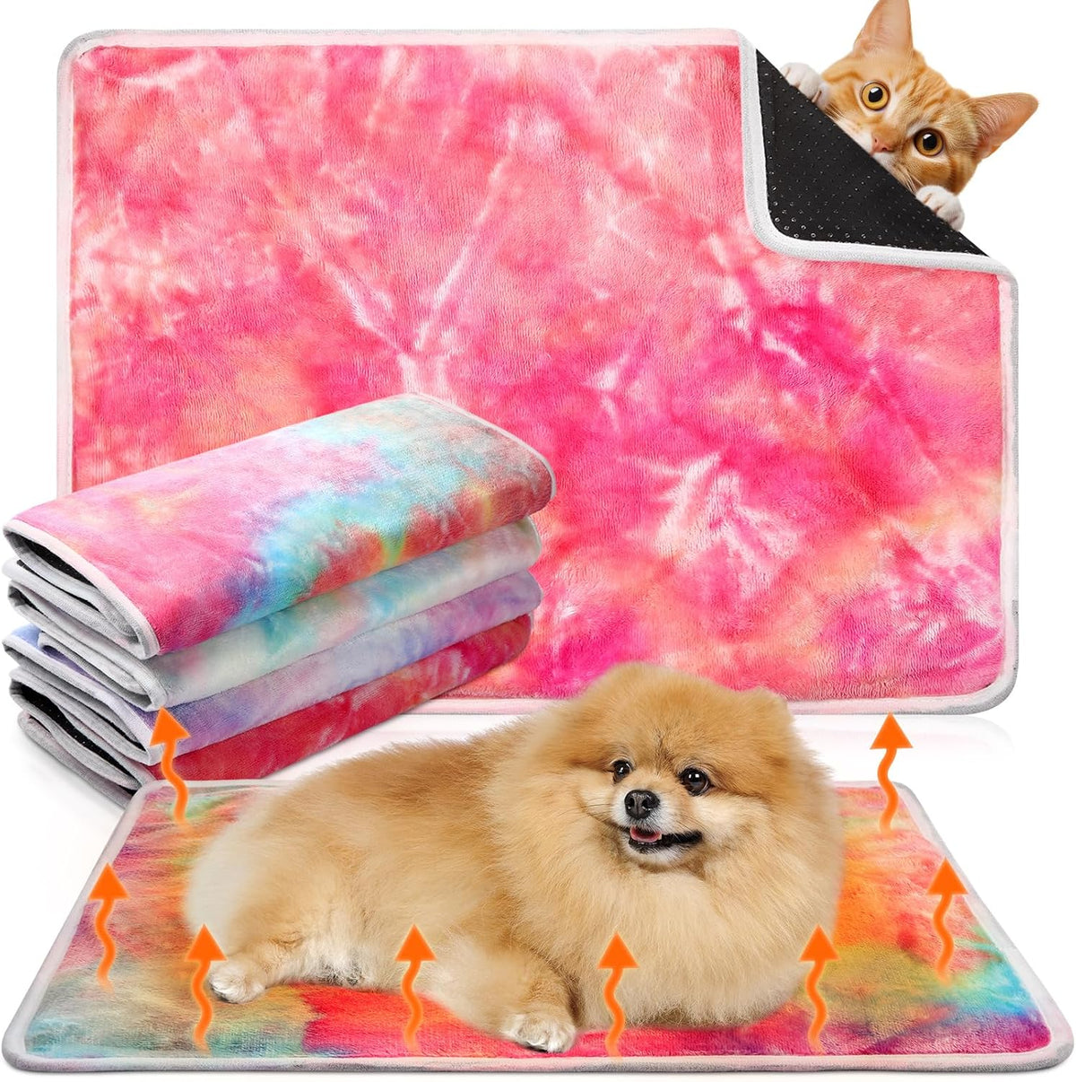 4 Pack Self Heating Cat Pad Self Warming Dog Mat, Tie Dye, 20 x 28 Inch