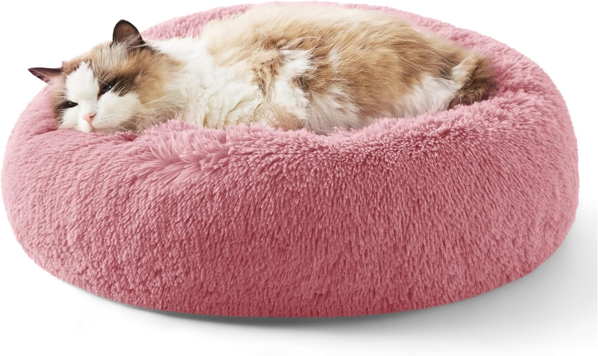 Bedsure Calming Cat Beds Donut Round Washable Kitten Bed,20 inches