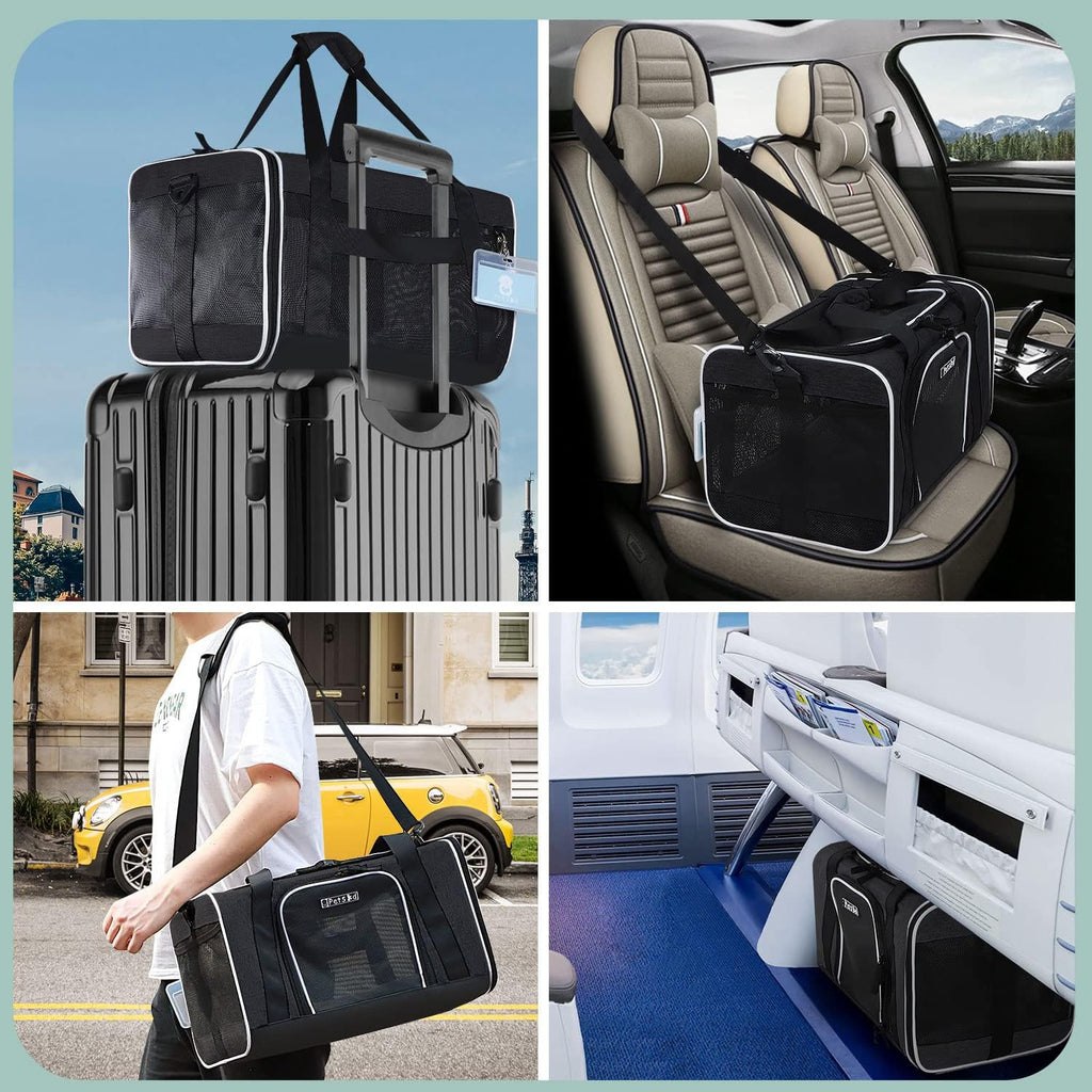 Petskd Small Pet Carrier 18" L x 11" W x 11" H Airline Approved, Black