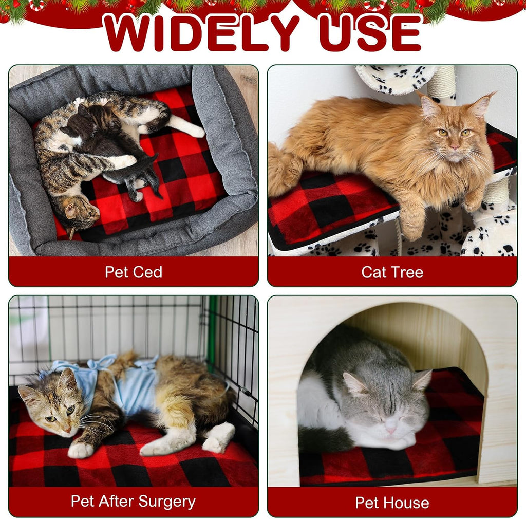 4 Pack Self Heating Cat Pad Self Warming Dog Mat, Plaid, 16 x 20 Inch