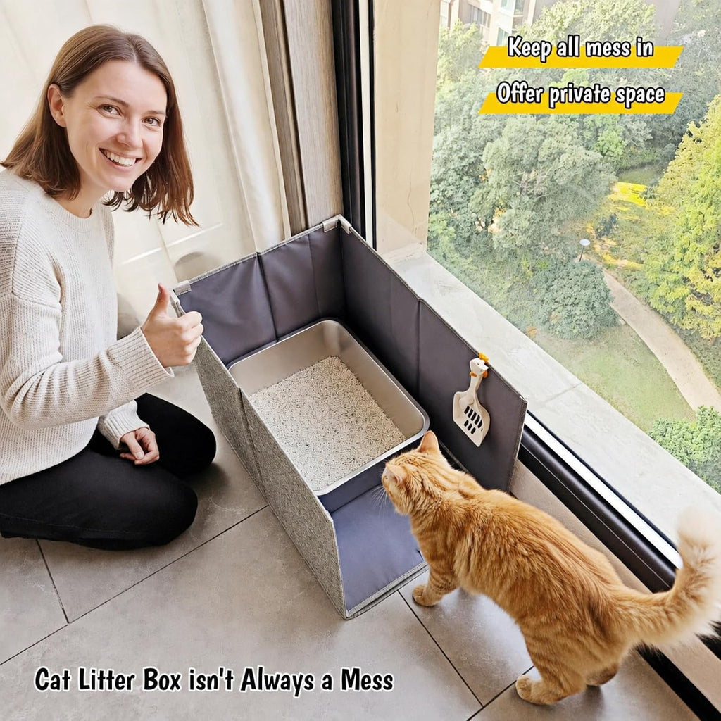 Extra Large Cat Litter Box Enclosure, Open Top High Sided Splash Guard, Water Resistance Shield for Cat Litter Boxes