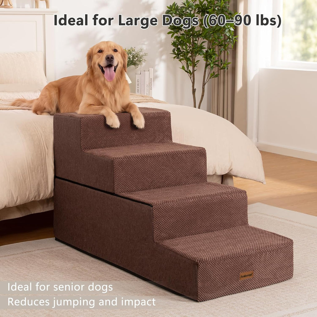 Dog Steps for Large Dogs 24" H, 4-Step 20" Wide Pet Stairs for High Beds