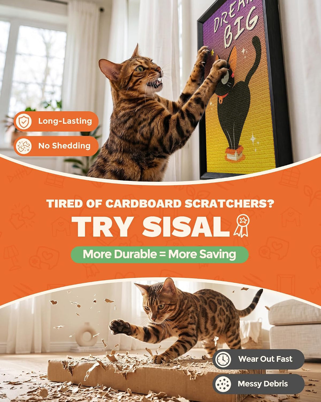 Decorative Wall Art Cat Scratcher Funny Cat Quote Sisal Scratch Pad