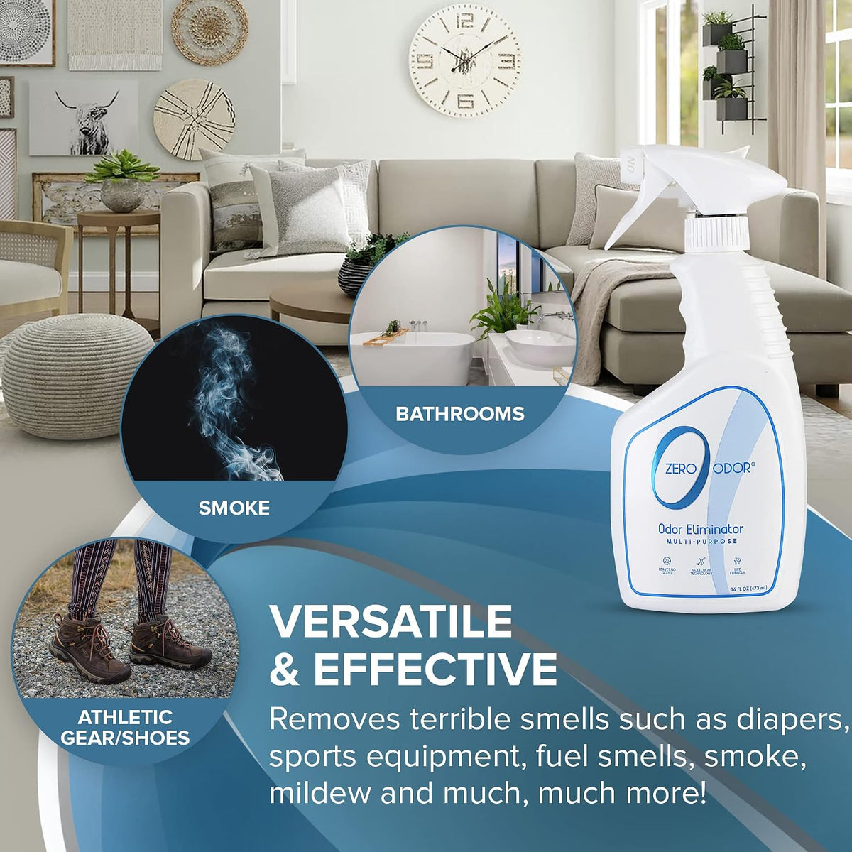 Zero Odor Multi-Purpose Odor Eliminator, Fabric & Room Deodorizer, 16 oz