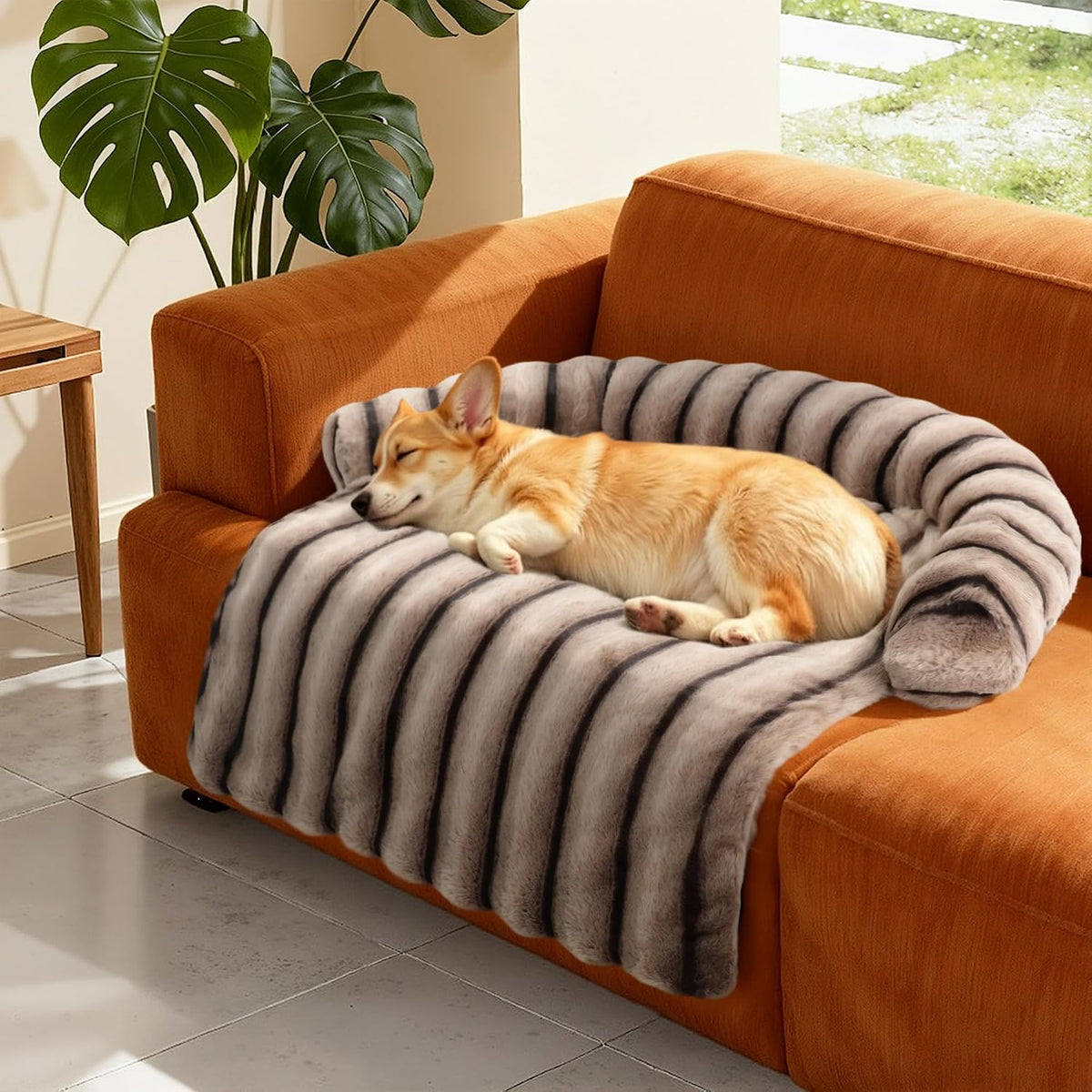 WATANIYA PET Medium Dog Couch Bed, Fluffy Washable Couch Protector for Dogs with Removable Cover, Non-Slip Dog Sofa Bed, 35x31 Inch, Brown