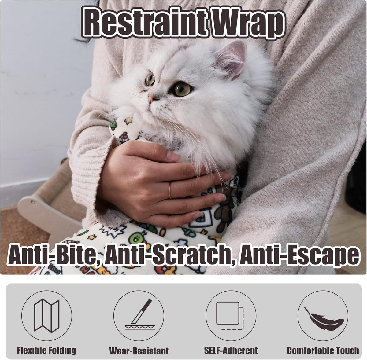 27.6" Cat Grooming Wrap Cat Wrap for Cutting Nails L(Within 15lbs)