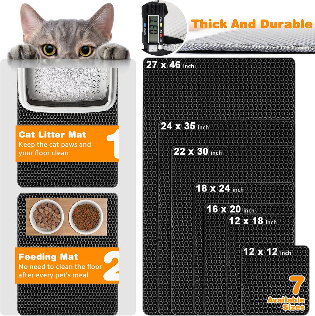 Cat Litter Mat 18"x24",Double Layer EVA litterbox Mat, Black