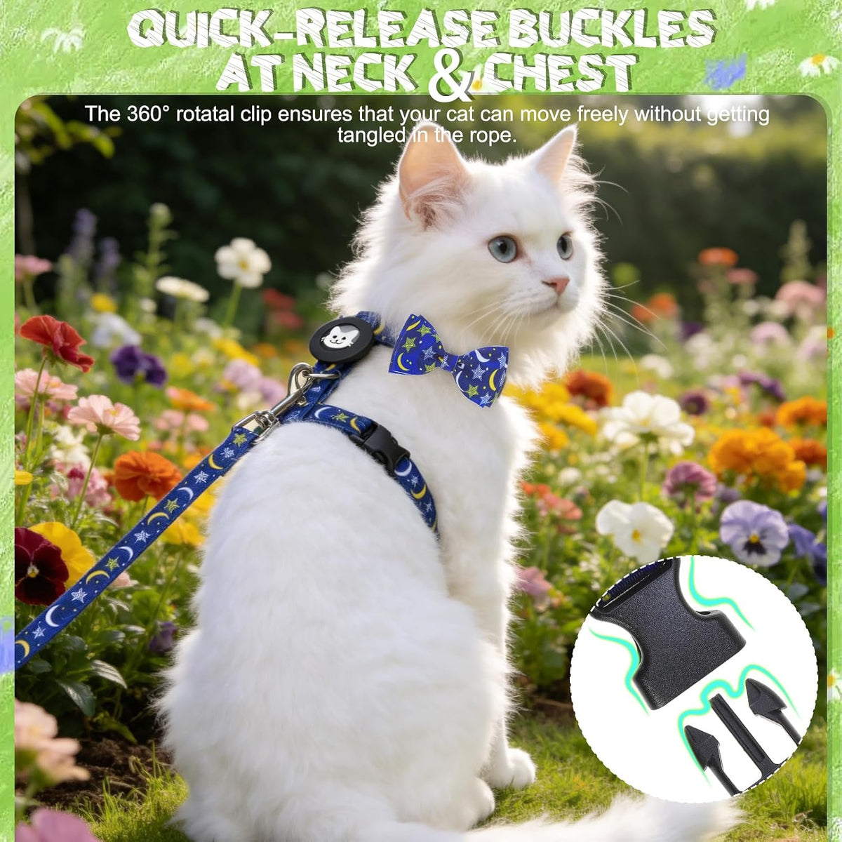 EXPAWLORER Cat Harness and Leash Set Escape Proof Vest with AirTag Holder