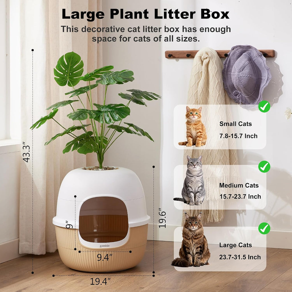 ZOMISIA Hidden Cat Litter Box Enclosure with Faux Plant and Odor Control