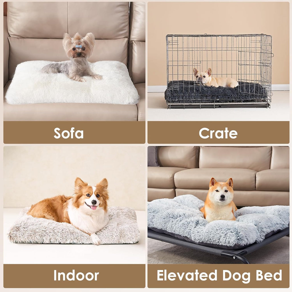 EHEYCIGA Fluffy Dog Crate Bed, Plush Extra Large Dog Pillow, Brown