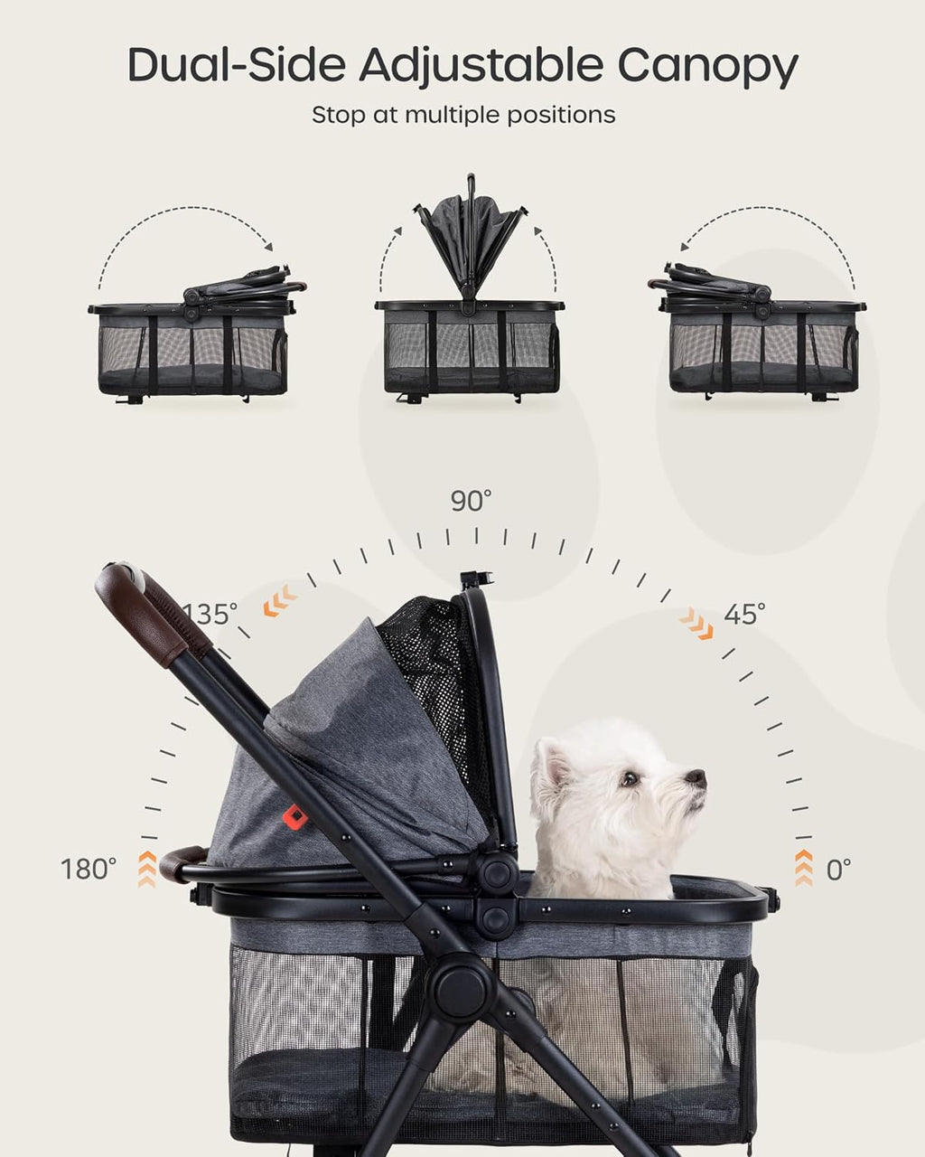 Pet Stroller for Small Dogs & Cats, Foldable with Detachable Carrier