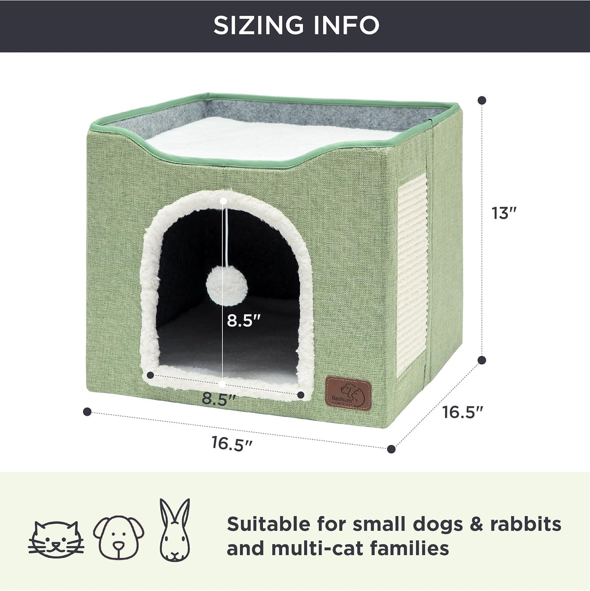 Bedsure Cat House Bed for Indoor Cats with Fluffy Ball and Scratch Pad