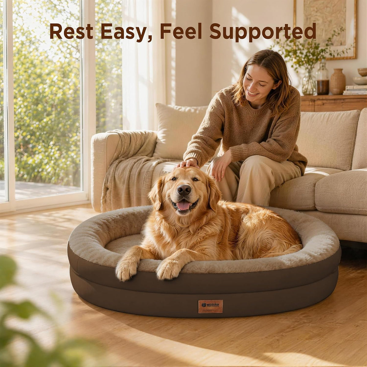 Waterproof Orthopedic Dog Bed for Extra Large Dogs, Coffee