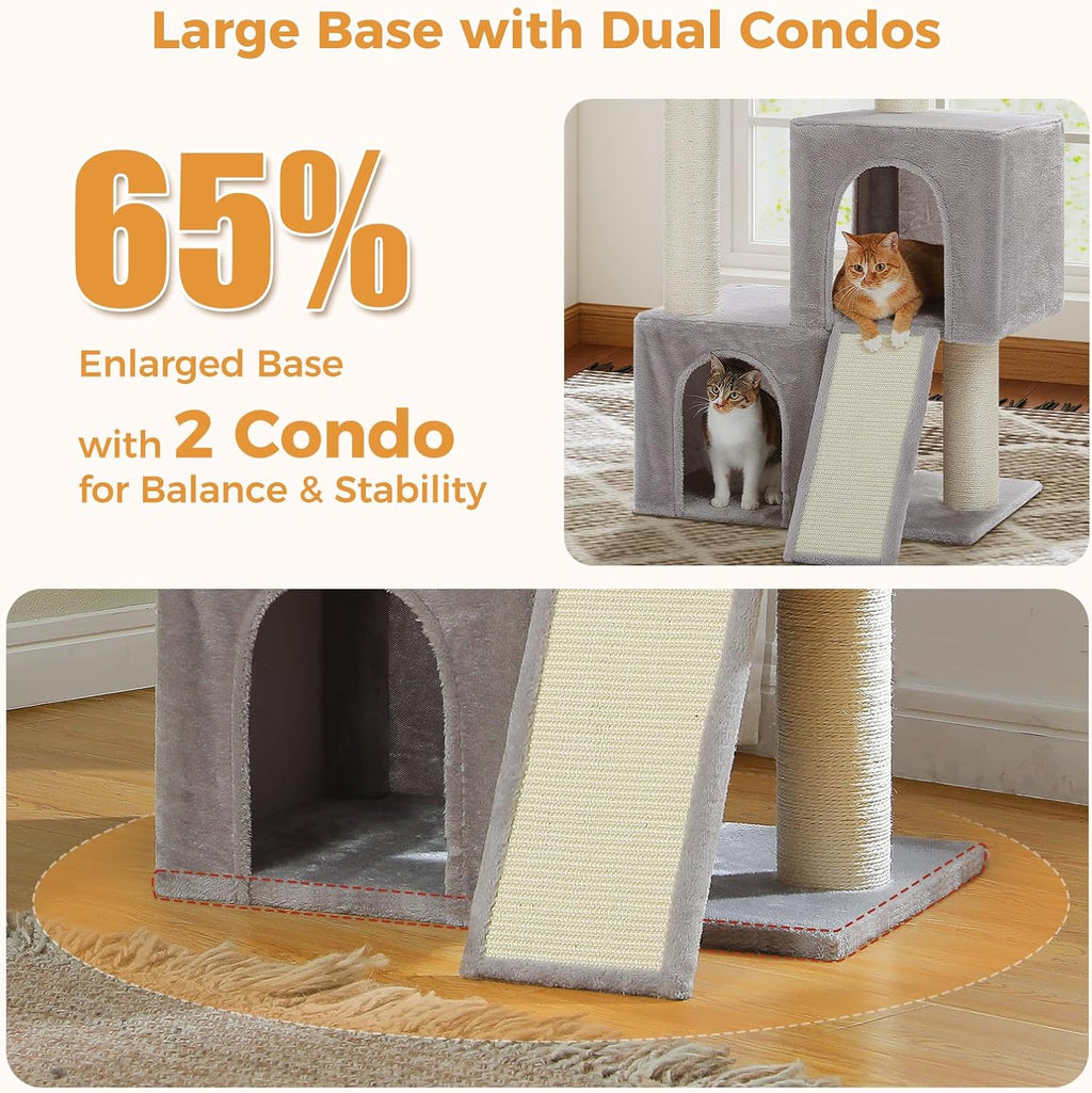 PAWZ Road Large Cat Tree, 45" Heavy Duty Cat Tower with Dual Condos, Gray
