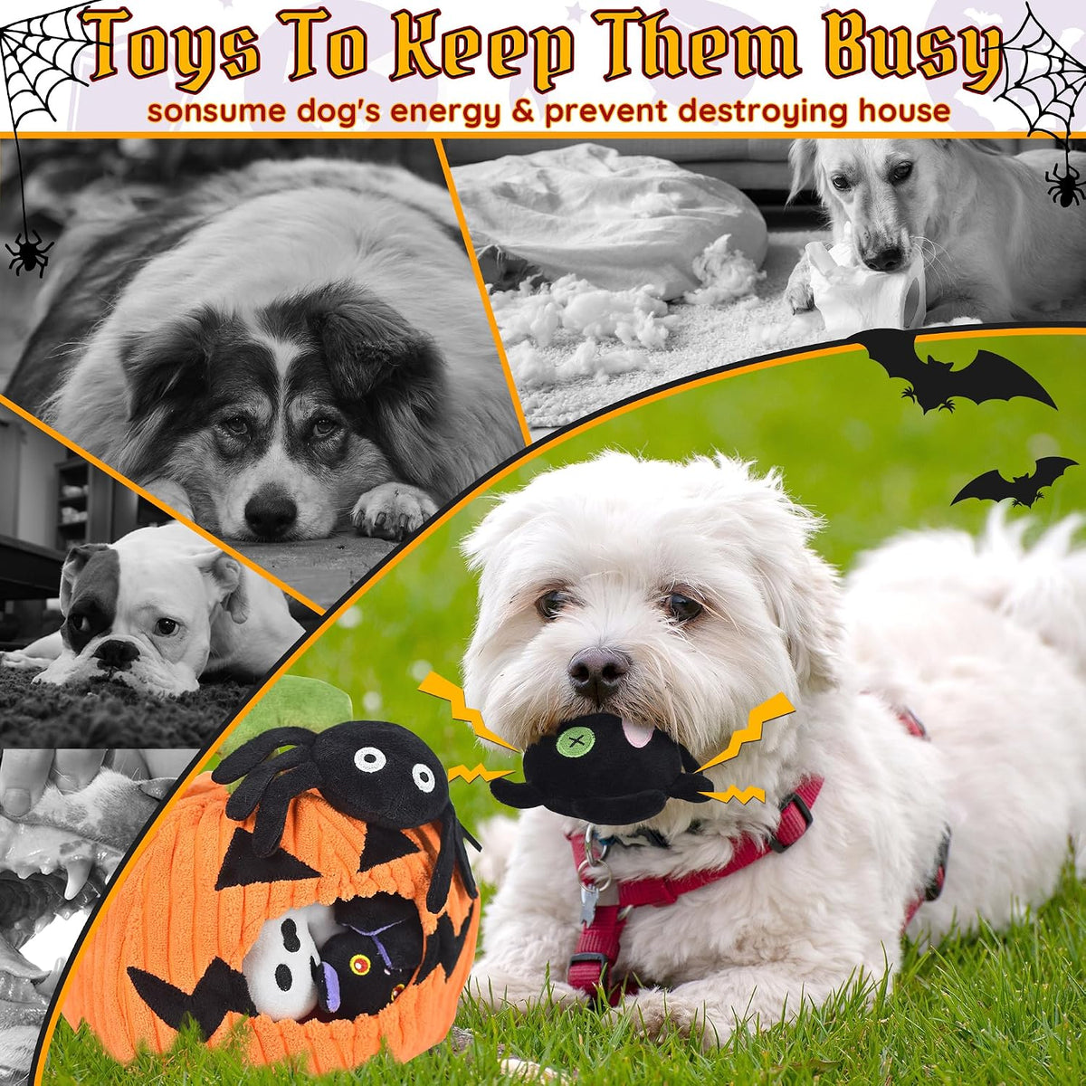 LECHONG Halloween Dog Toys Set, 11 Pack Squeaky Dog Toys for Aggressive Chewers, Pumpkin Assorted Puppy Toys to Keep Them Busy, Toys Gift for Large Medium Small Dogs
