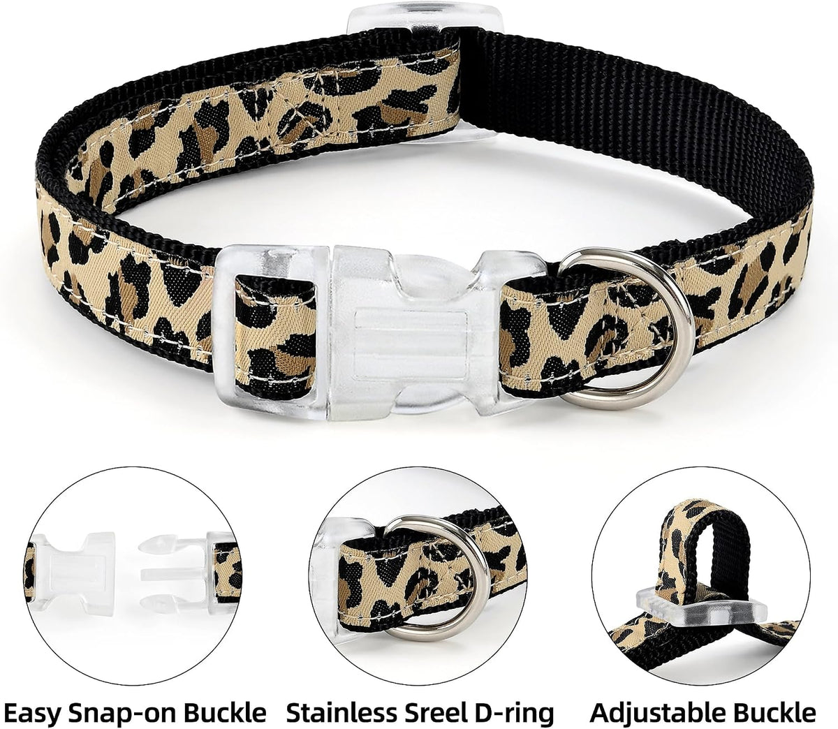 Mile High Life Leopard Dog Harness Collar Leash Set, Adjustable No Pull Dog Halter Harness for Small Breed Dogs, Easy Control for Training Walking (Black, M Chest 15"-21", Neck 13"-17")