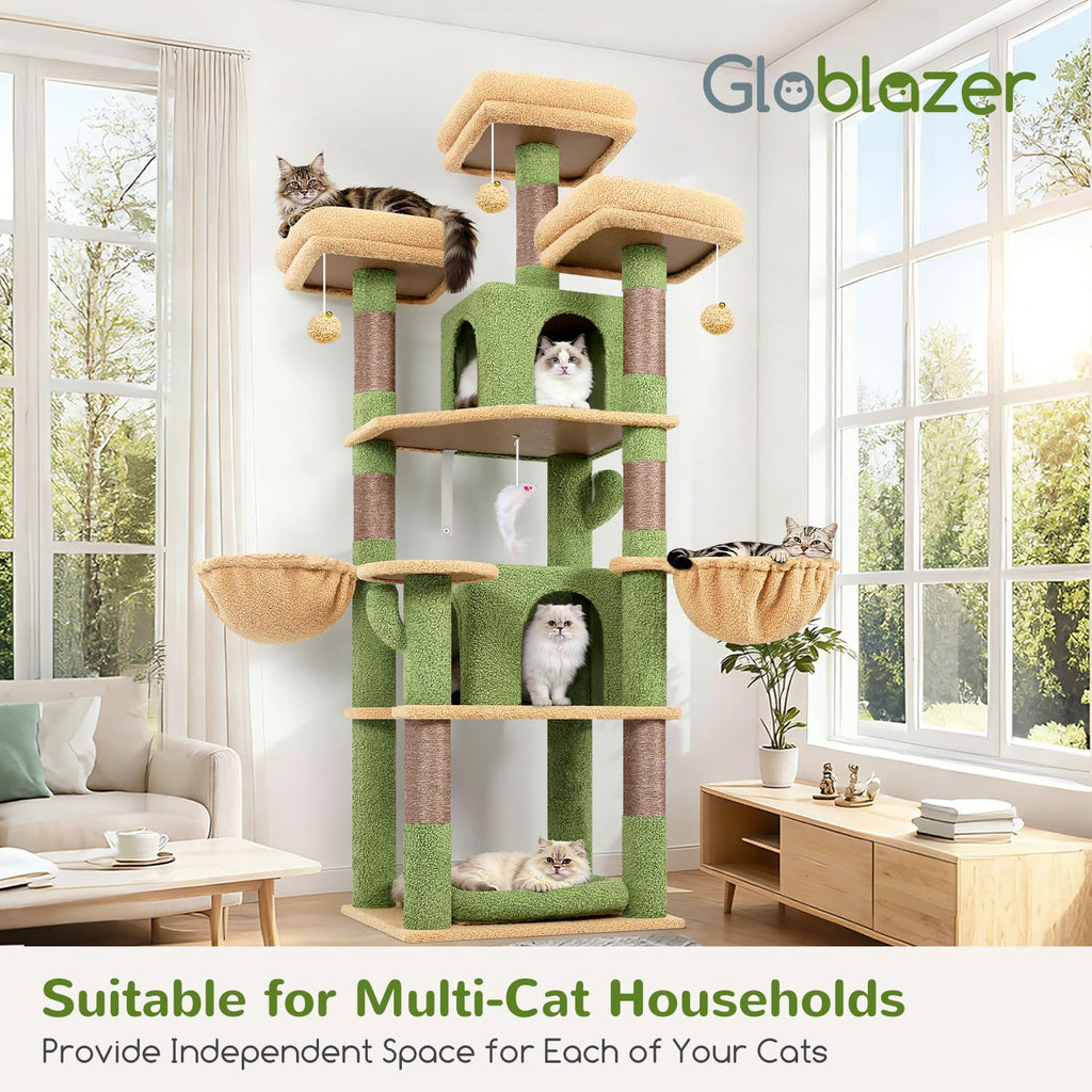 Globlazer Big XL Cactus Cat Tower for Indoor Multiple Cats, F68B, Green