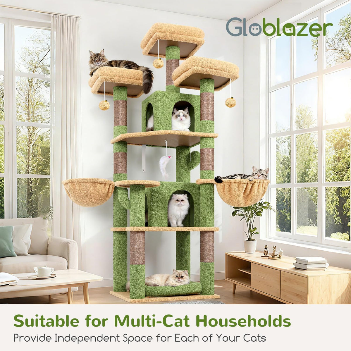 Globlazer Big XL Cactus Cat Tower for Indoor Multiple Cats, F68B, Green