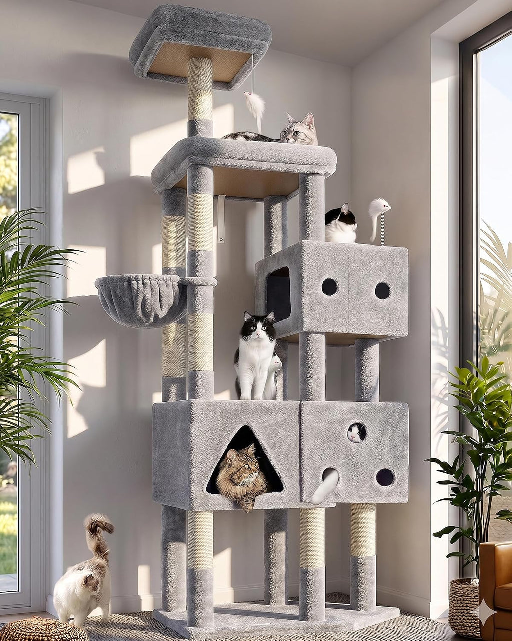 Globlazer Extra Large Cat Tower for Big Cats 20 lbs, 81in, F81, Light Grey