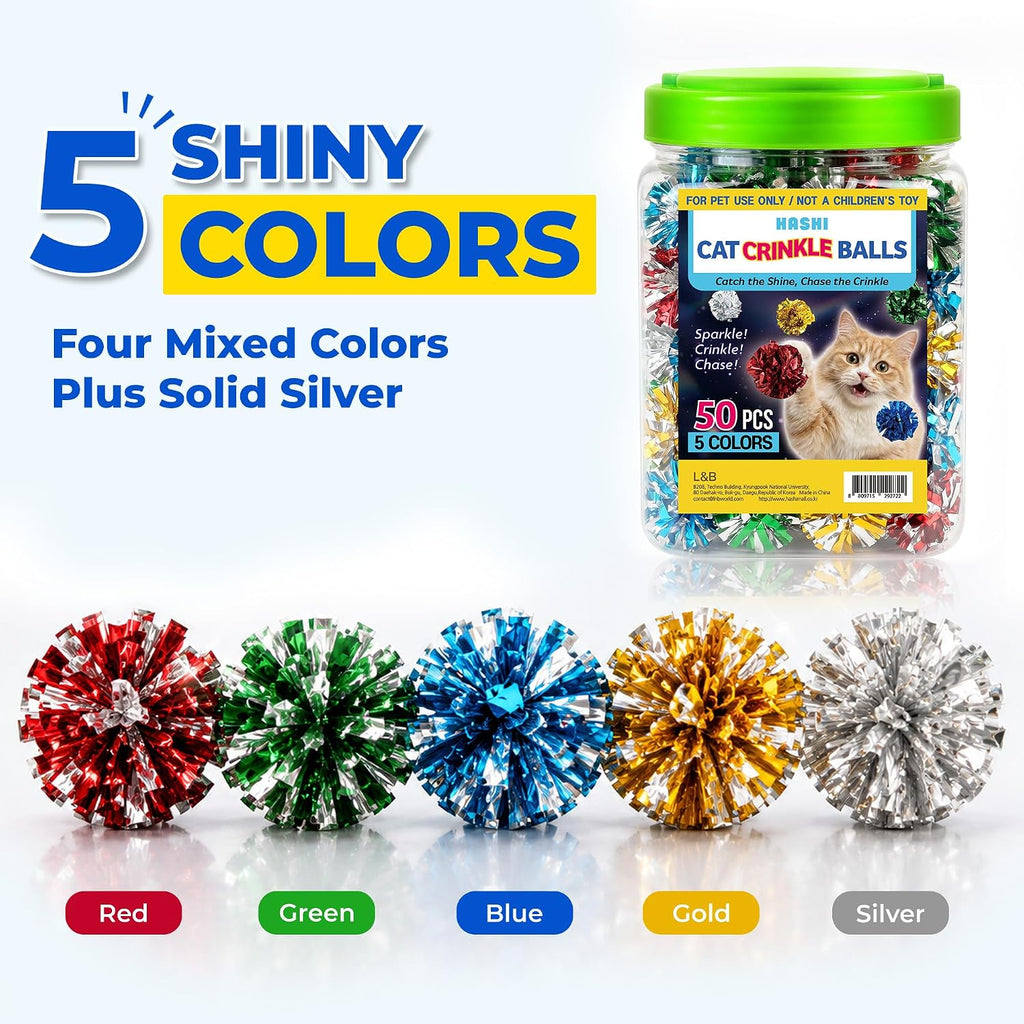 HA SHI Cat Crinkle Balls, 1.6 Inch, 50 Pack