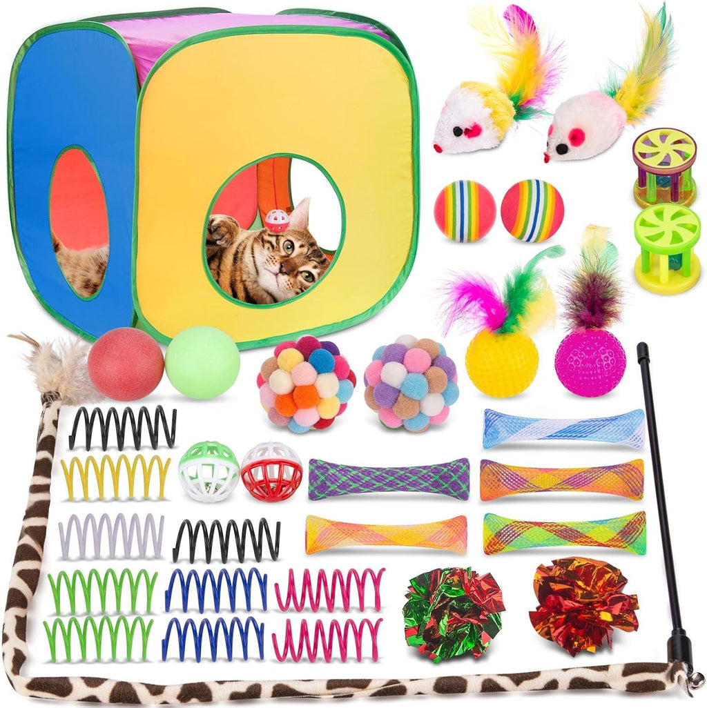 Retro Shaw 33 Pack Cat Toys with Tunnel for Indoor Cats